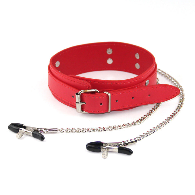 Leather Nipple Clamp Collar Iron Chain Traction Neck Scarf