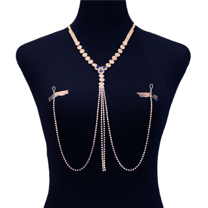 Sexy Tassel Bra Vest Chain Rhinestone Necklace Ladies Adult Sexy Clothes Accessories Shiny Necklace