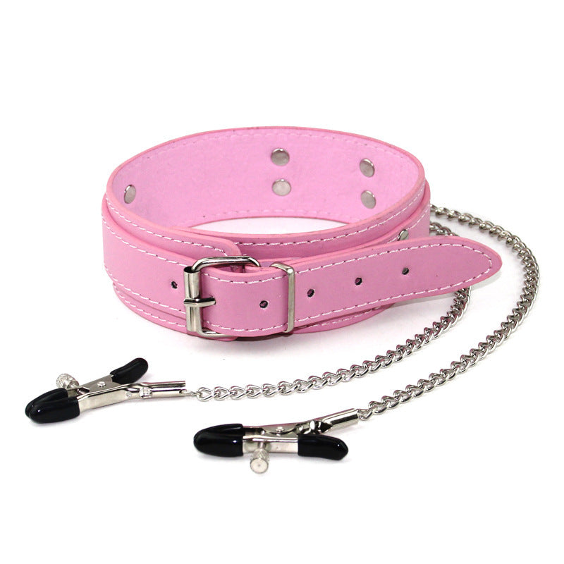 Leather Nipple Clamp Collar Iron Chain Traction Neck Scarf